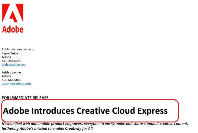 Adobe press release example