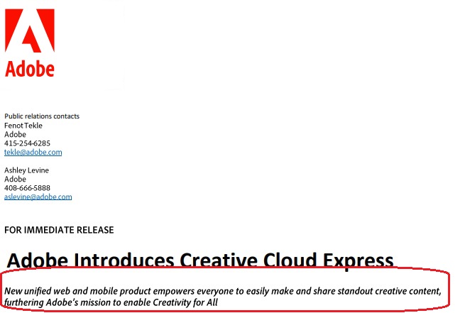Adobe press release example