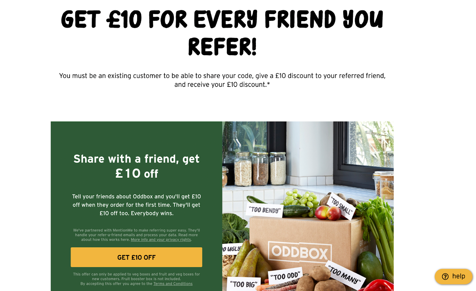Referral marketing example for Oddbox