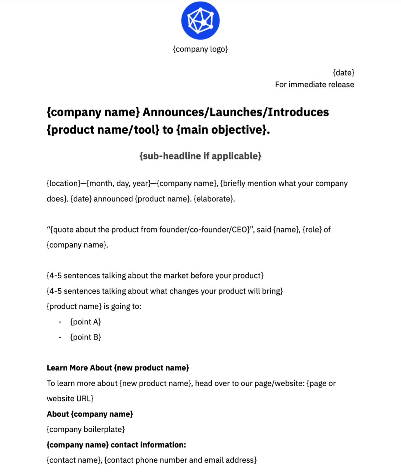 Product launch press release template