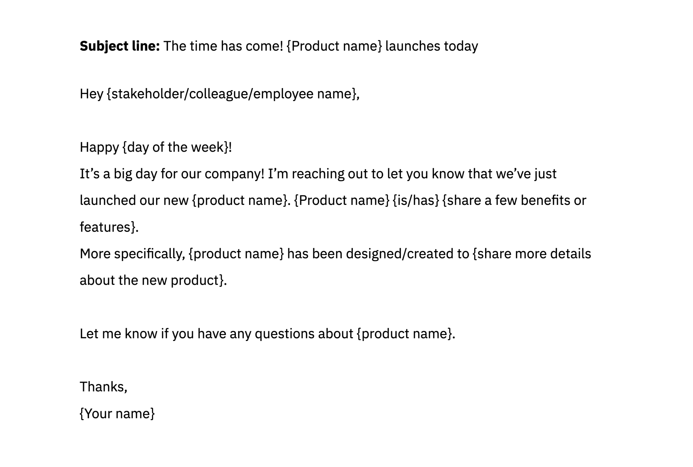 Internal Product Launch Email Template