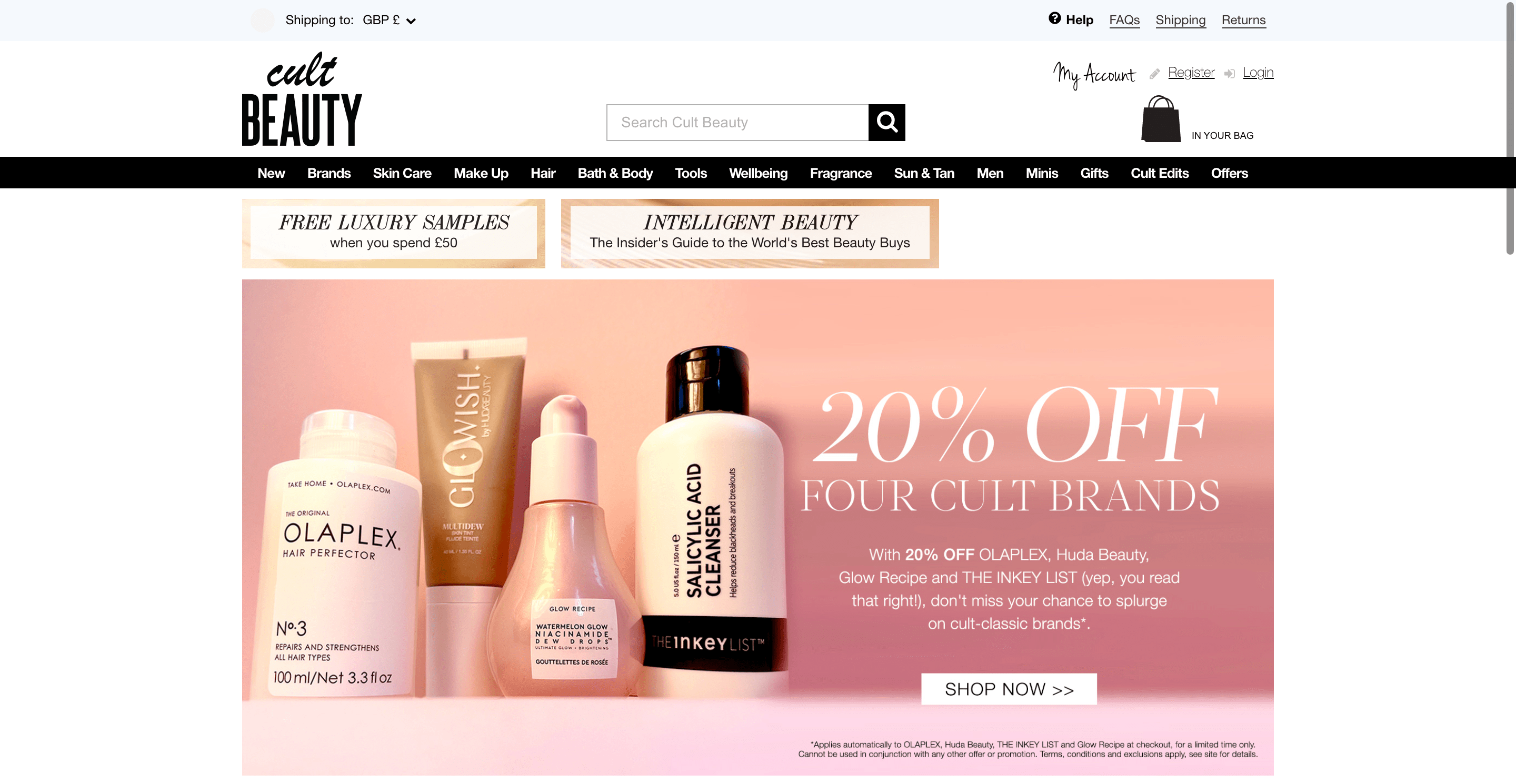 Cult Beauty Homepage